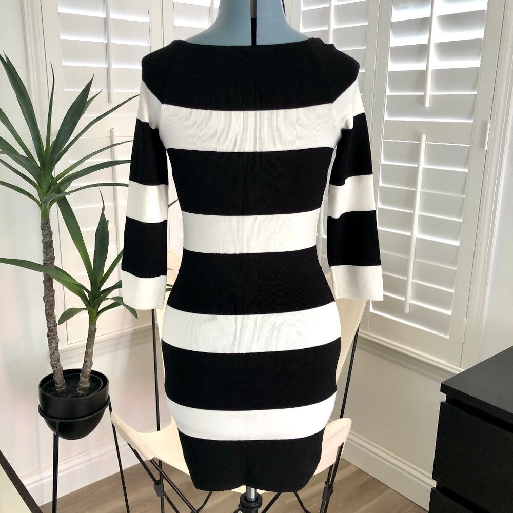 INC International Concepts Black and White Striped Knit Mini Dress, Size XS - Picture 4 of 6
